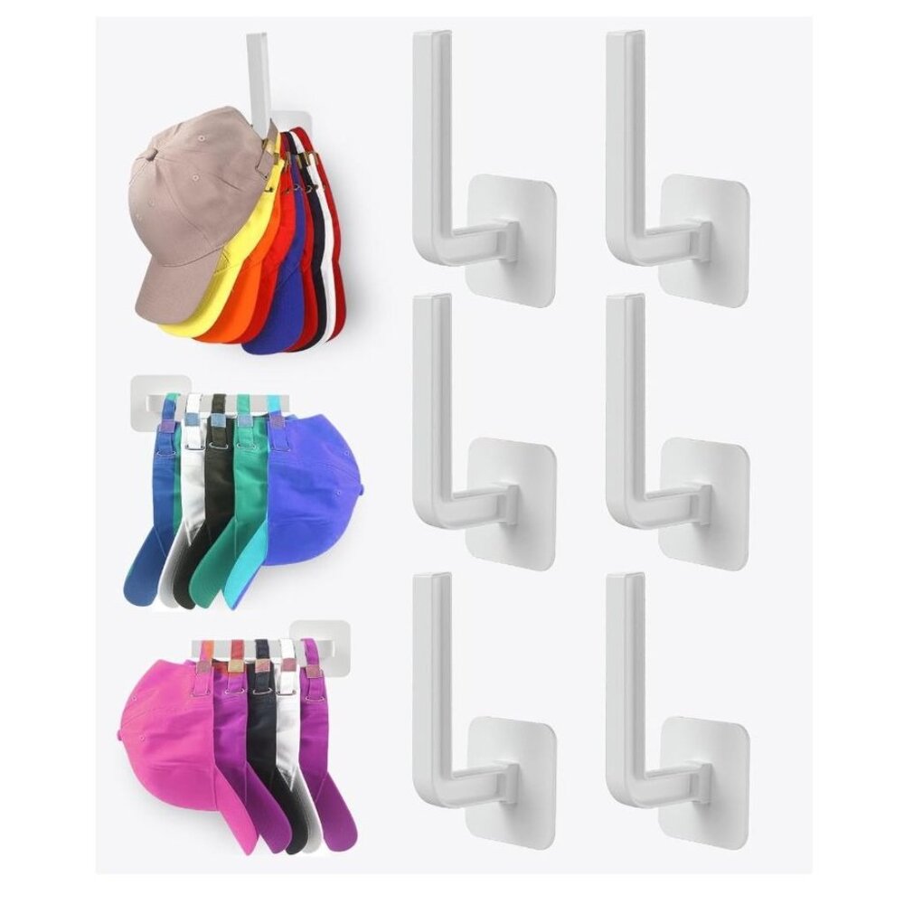 Haikopoon Extra Strong Adhesive Hat Rack(6pcs)-Space-Saving Baseball Hat Rack-Tw